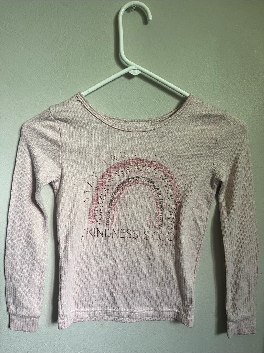 Danskin Light Pink Long-Sleeve Tee with Glitter Rainbow & 'Kindness Is Cool'